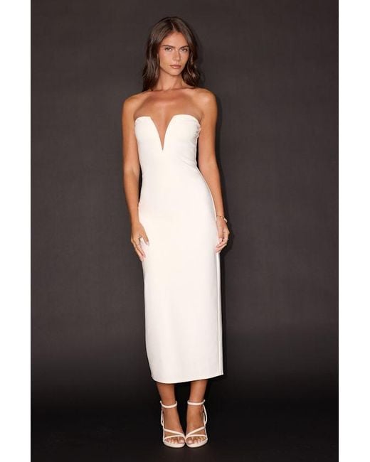 Lulus Black Iniko Strapless Bodycon Midi Dress