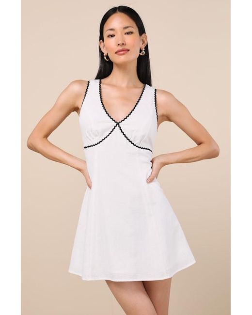 Lulus Natural Arelie Rickrack Sleeveless Mini Dress