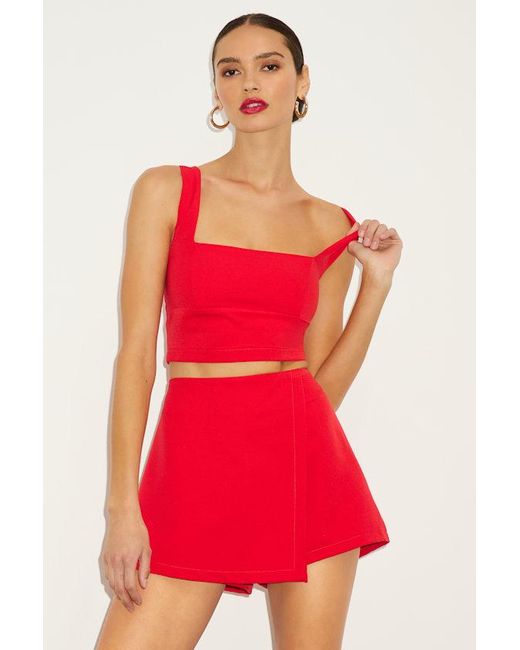Lulus Red Exceptionally Styled Lace-Up Two-Piece Skort Romper