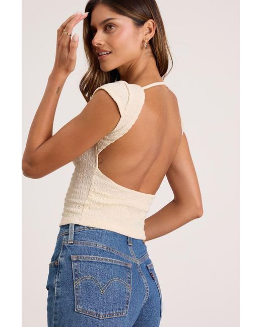 Lulus Black Bellia Textured Knit Cap Sleeve Backless Top