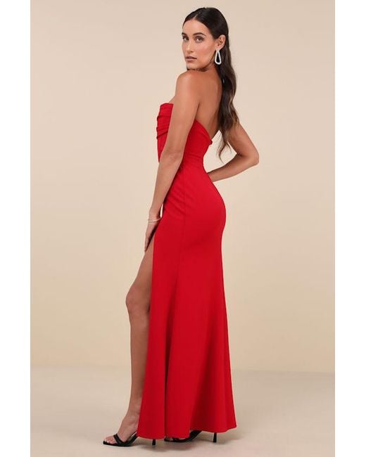 Lulus Red Spellbinding Allure Bustier Strapless Mermaid Maxi Dress