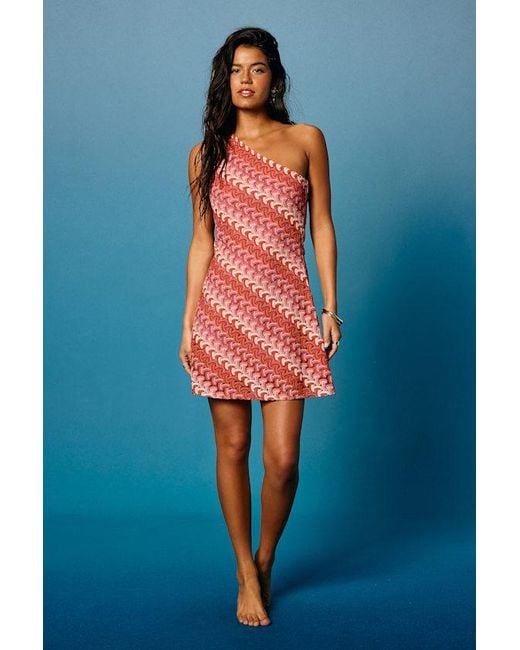 Lulus Blue Augustine Multi Crochet One-Shoulder Mini Dress
