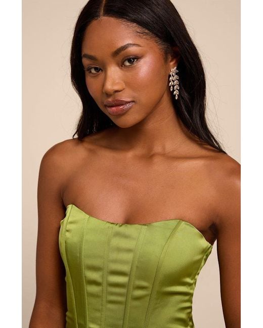 Lulus Brown Tenley Rhinestone Floral Drop Earrings