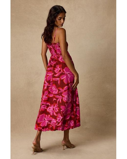 Lulus Red Sparrow And Floral Tie-Front Midi Dress