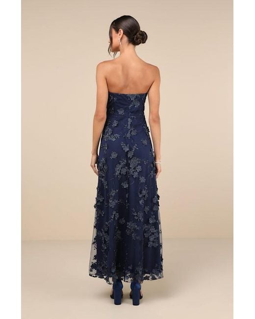 Lulus Blue Rare Presence 3D Floral Embroidered Maxi Dress