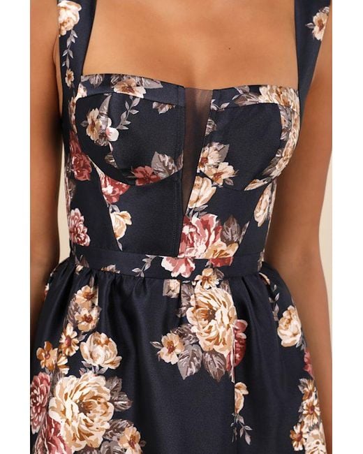 Lulus Blue Elegant Pick Floral Sleeveless Bustier Maxi Dress