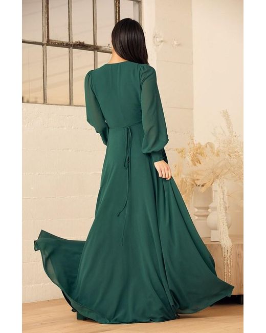 Lulus Green My Whole Heart Emerald Long Sleeve Wrap Dress