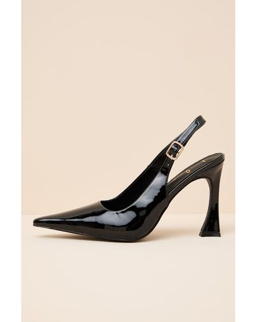 Lulus Black Katrina Patent Pointed-Toe Slingback Pumps