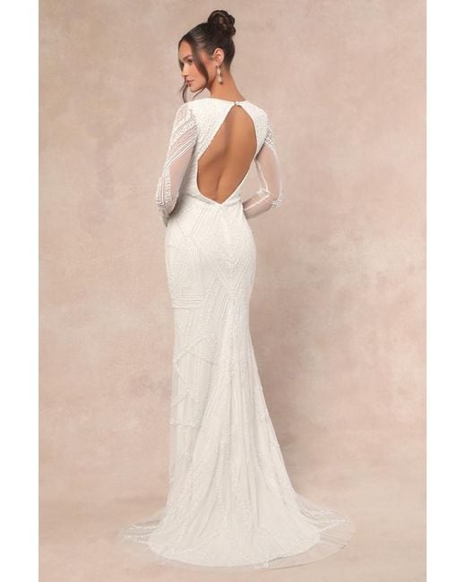 Lulus Natural Deedra Sequin Beaded Backless Maxi Dress