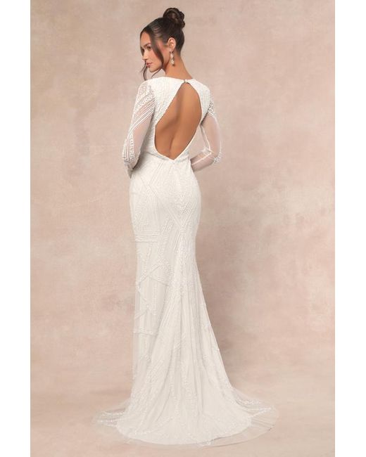 Lulus Deedra Sequin Beaded Backless Maxi Dress in Natural | Lyst