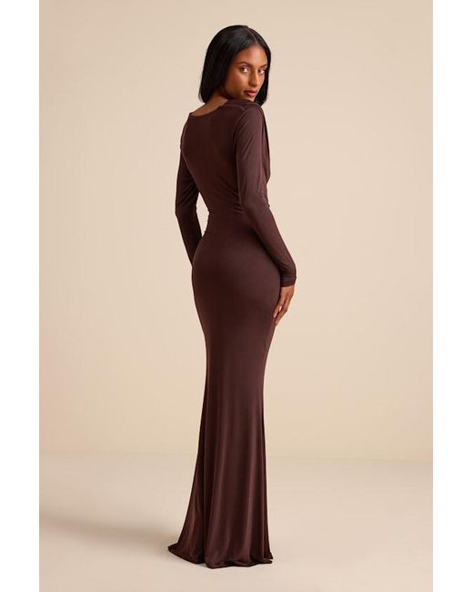 Lulus Natural Jennifer Jersey Knit Cowl Neck Maxi Dress