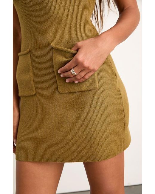 Lulus Brown Joana Ribbed Mock Neck Sweater Mini Dress