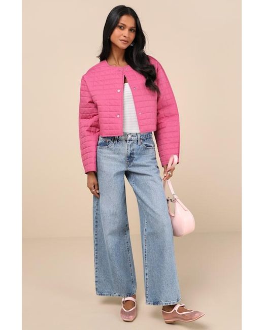 Lulus Pink Denny Quilted Cropped Jacket