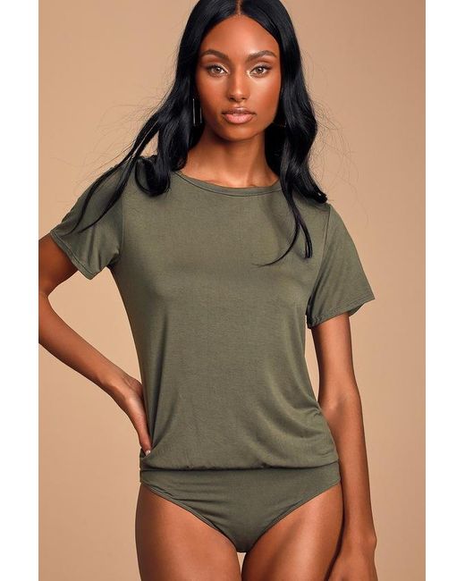 Lulus Basics Green Skyra T-Shirt Bodysuit
