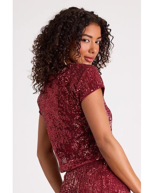 Lulus Red Isotta Sequin Short Sleeve Crop Top