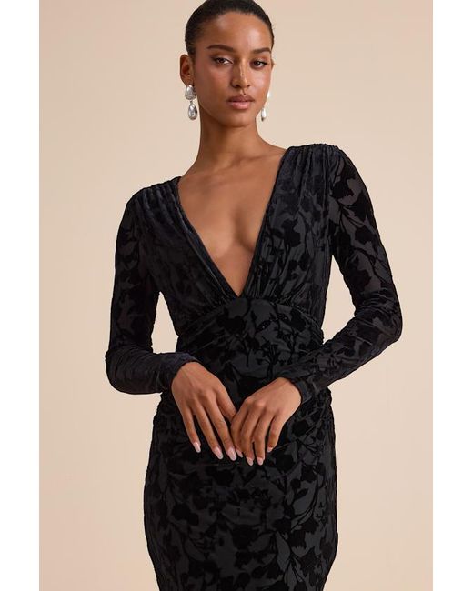 Lulus Natural Patricia Velvet Burnout Long Sleeve Maxi Dress