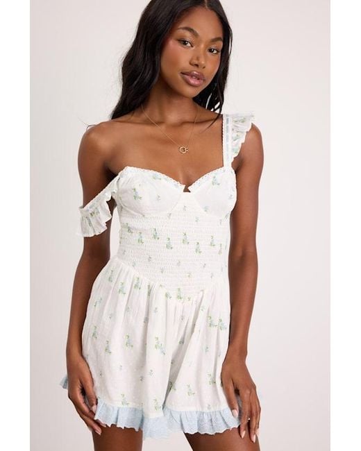 Lulus White Colbie Floral Swiss Dot Bustier Romper