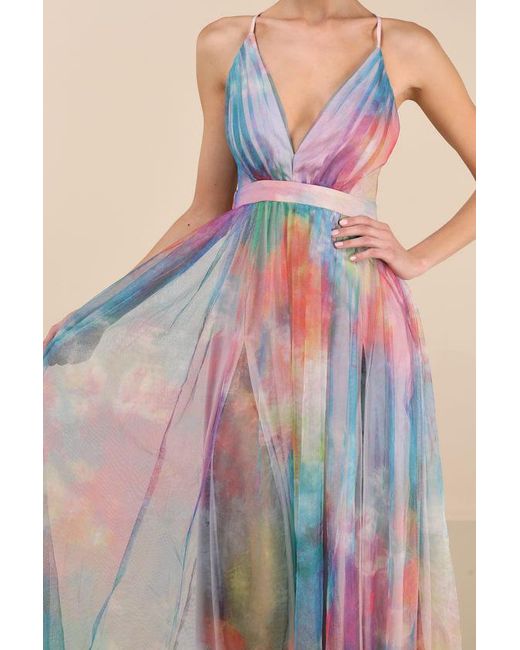 Lulus Red Elegant Moment Multi Watercolor Tie-Dye Backless Maxi Dress