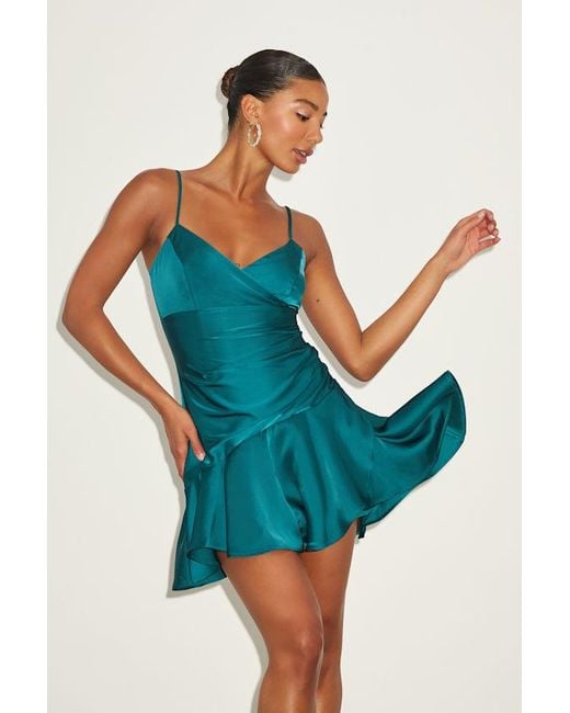 Lulus Blue Riselle Satin Asymmetrical Mini Dress