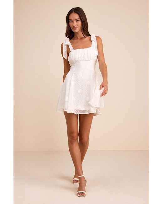 Lulus White Adorable Approach Floral Embroidered Tie-Strap Mini Dress