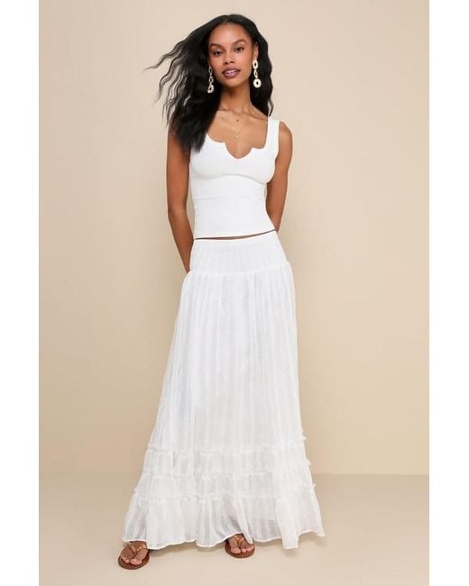 Lulus Natural Sunny Baby Smocked Tiered High-Waisted Midi Skirt
