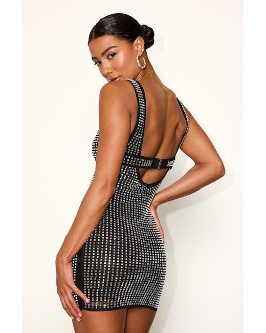 Lulus Black Narela And Rhinestone Backless Bodycon Mini Dress