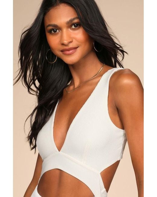 Lulus Natural Divide And Contour Ribbed Cutout Bodycon Midi Dress