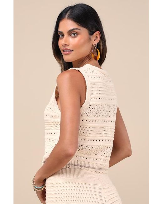 Lulus Natural Desta Crochet Knit Tie-Front Crop Tank Top