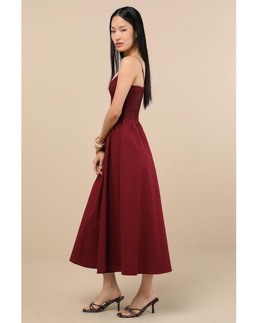 Lulus Red Tandria Smocked Sleeveless Midi Dress