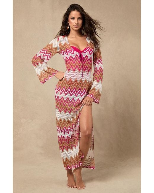 Lulus Pink Virelle And Multi Chevron Crochet Maxi Swim Cover-Up