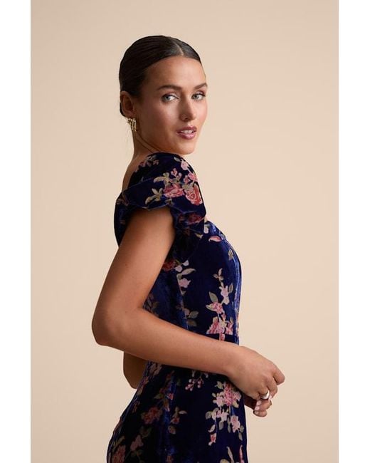 Lulus Blue Confidently Impressive Velvet Off-The-Shoulder Maxi Dress