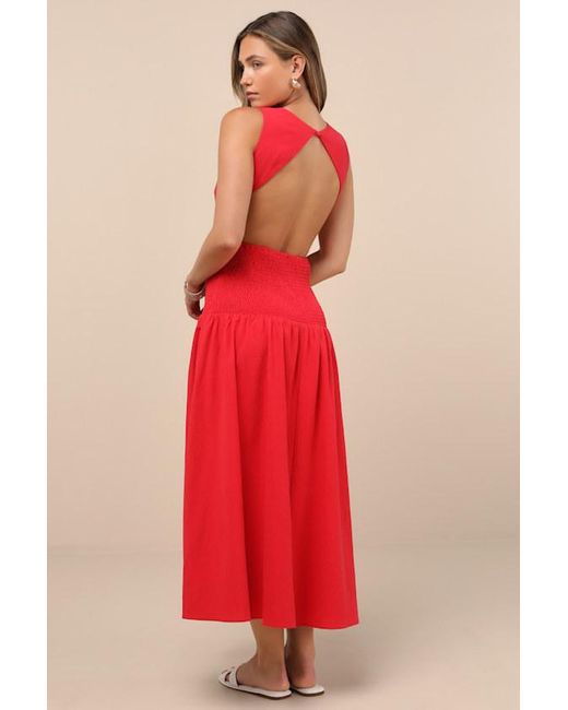 fitted lace wedding dress Lulus Dublin Asymmetrical Neck Midi Dress in Red