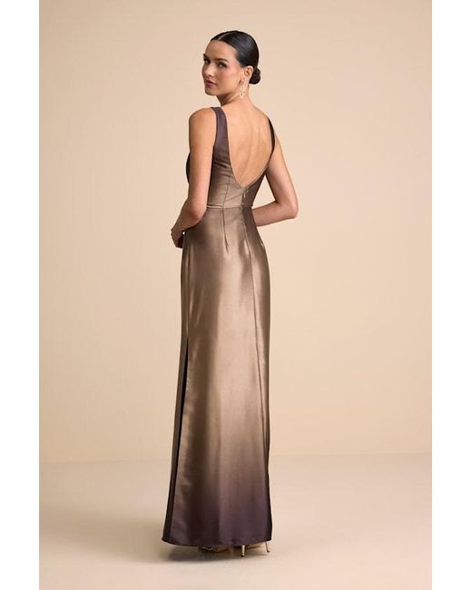 Lulus Natural Cerise Ombre Satin Sleeveless Maxi Dress