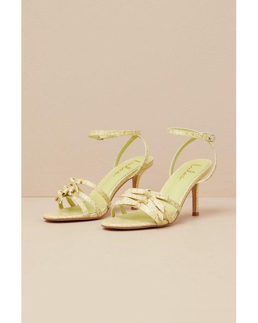 Lulus Natural Devereux Sorbet Croc-Embossed Bow High Heel Sandals