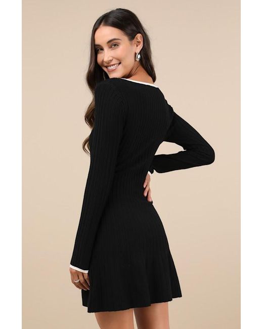 Lulus Black Cute Simplicity Textured Mini Sweater Dress