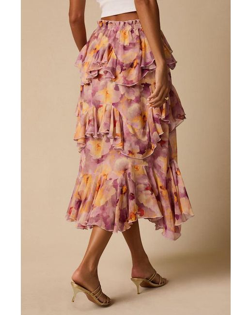Lulus Natural Pavinna Floral Print Tiered Ruffle Maxi Skirt