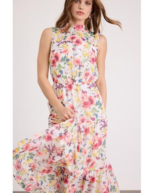 Lulus Pink In My Dreams Multi Floral Print Midi Dress