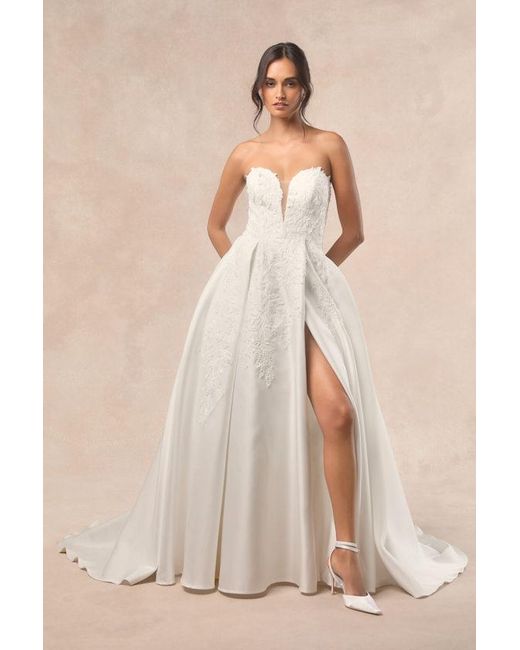 Lulus Natural Now And Always Beaded Embroidered Strapless Gown