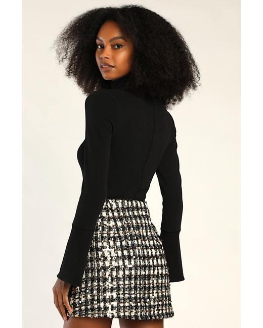 Lulus Black Bubbly Vibe And Sequin Boucle Mini Skirt