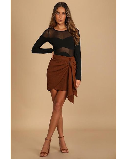 Lulus Black Mesh Appeal Long Sleeve Bodysuit
