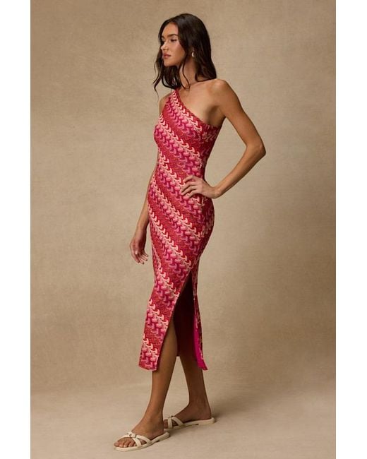 Lulus Red Reya Multi Crochet Chevron One-Shoulder Midi Dress