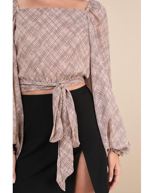 Lulus Pink Dedicatedly Chic Printed Balloon Sleeve Wrap Top