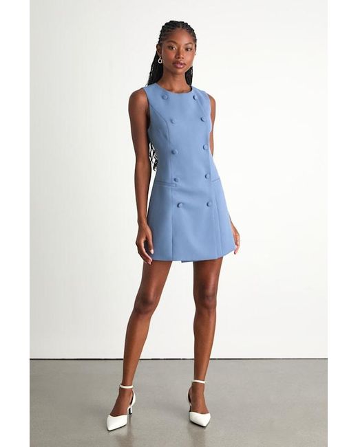 Lulus Blue Adelie Double Breasted Sleeveless Mini Dress