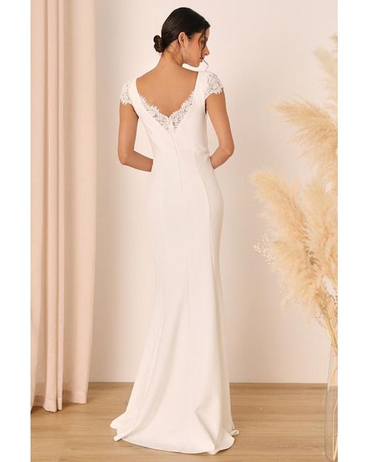 Lulus Natural Forever Beloved Lace Cap Sleeve Mermaid Maxi Dress