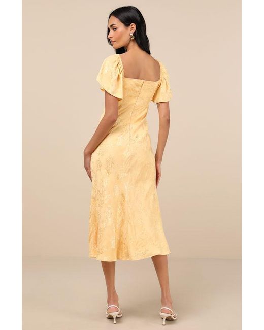 Lulus Natural Effervescent Afternoon Satin Flutter Sleeve Midi Dress