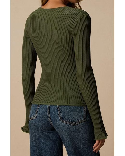 Lulus Green Pruett Ribbed Knit Long Sleeve Top