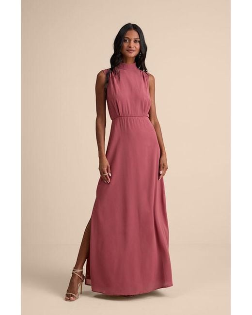 Lulus Red Classic Elegance Rusty Rose Sleeveless Mock Neck Maxi Dress