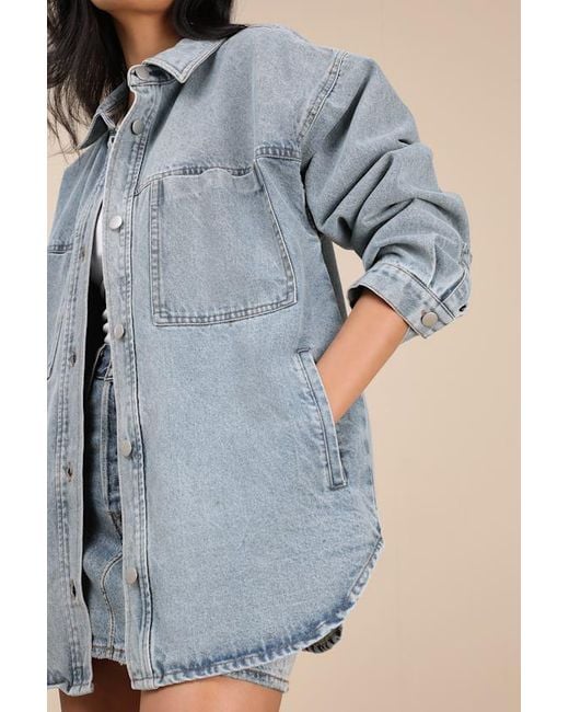 Lulus Blue Callahan Light Wash Denim Oversized Shacket