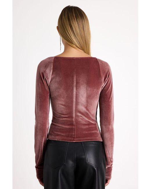 Lulus Red Tati Dark Velvet Surplice Long Sleeve Top