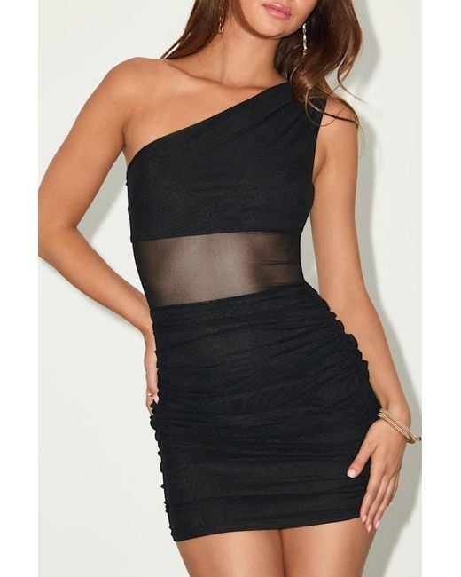 Lulus Black Neela Mesh One-Shoulder Mini Dress